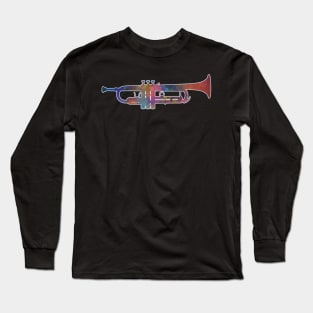 Trumpet Silhouette: Rainbow Watercolor Long Sleeve T-Shirt